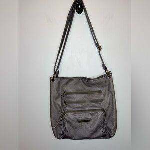 Stone Mountain Gray Faux Leather Floral Purse Shoulder Bag VGUC